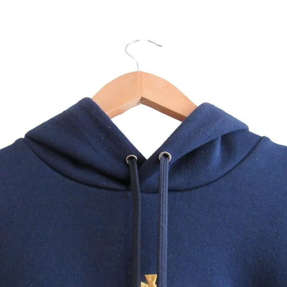 Polo Ralph Lauren Men’s Navy Blue Gold Crest Double Knit Hoodie Sweatshirt Small - Picture 3 of 12